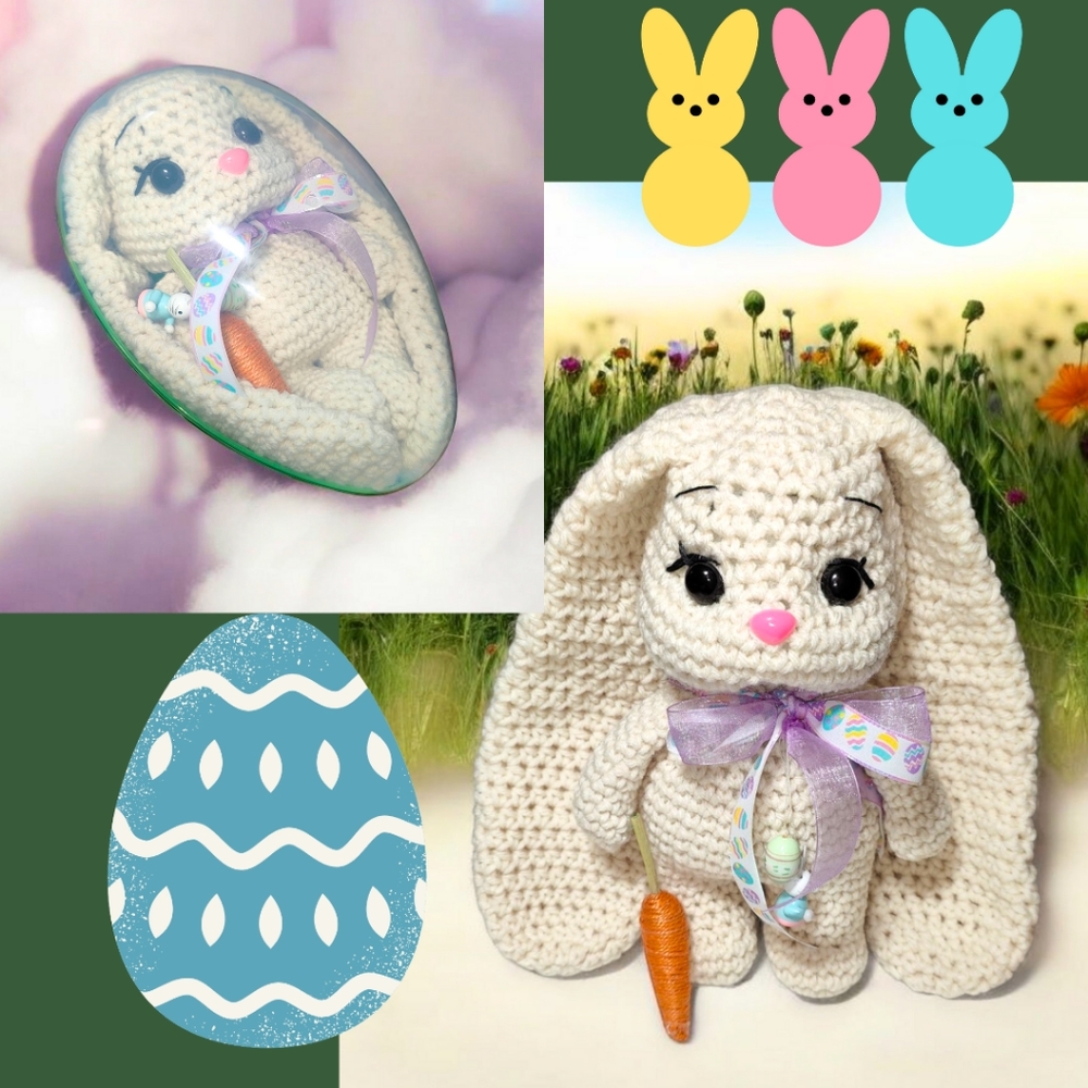 Handmade Crochet Baby Easter Bunny in Egg Plush Toy